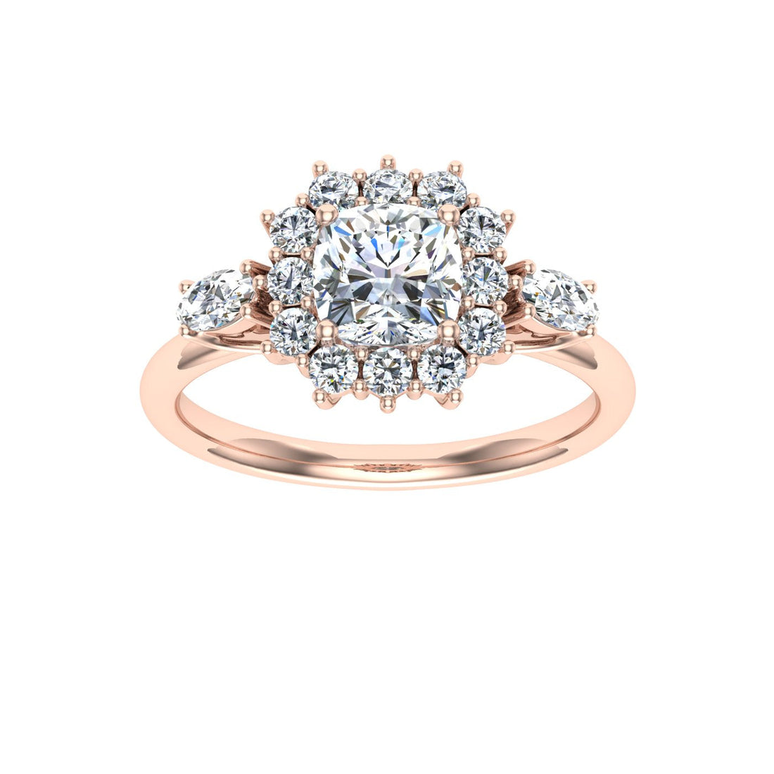 Glitter Cushion Cut Halo Moissanite Engagement Ring Rose Gold