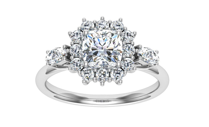 Glitter Cushion Cut Halo Moissanite Engagement Ring White Gold