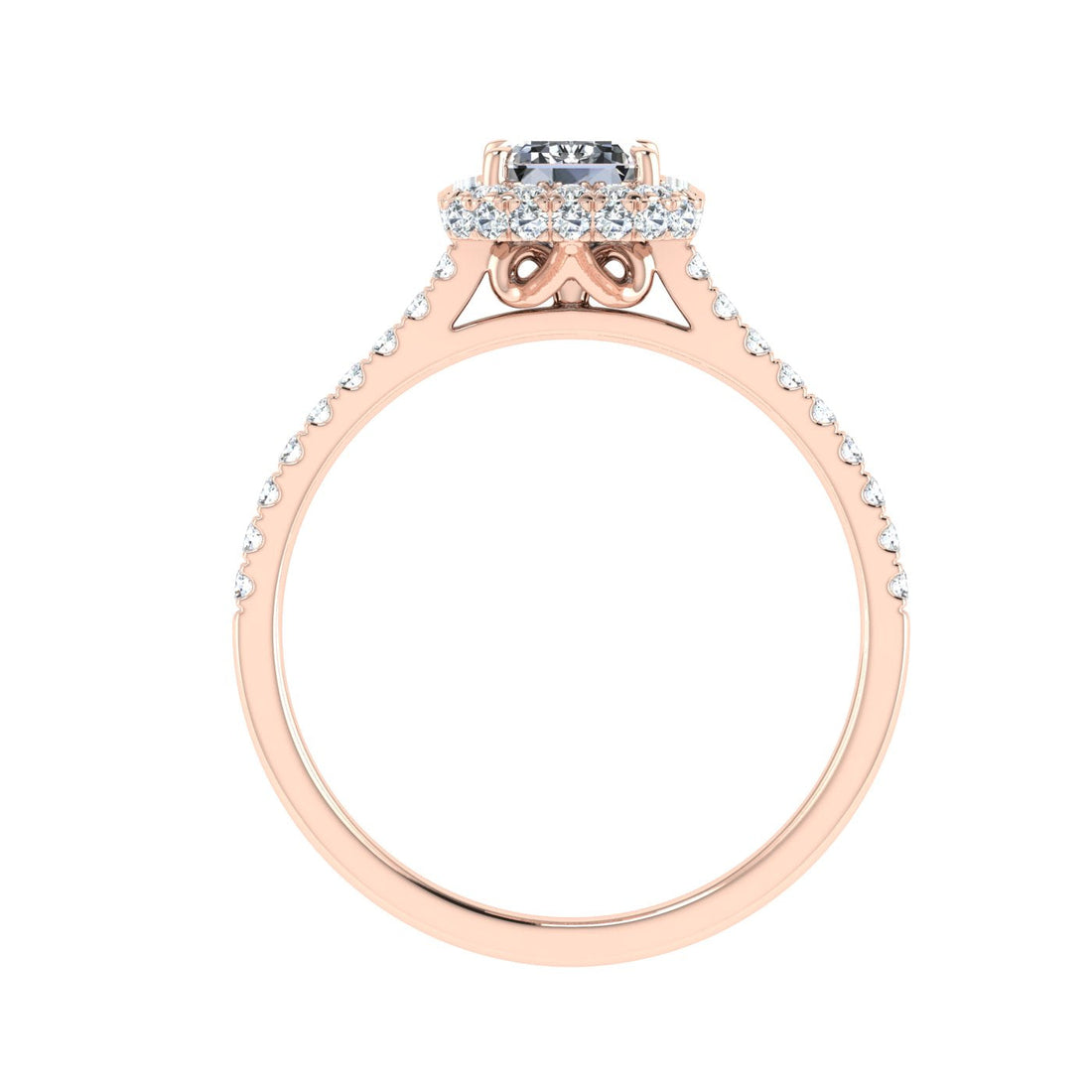 Glittering Emerald Cut Halo Moissanite Engagement Ring Rose Gold