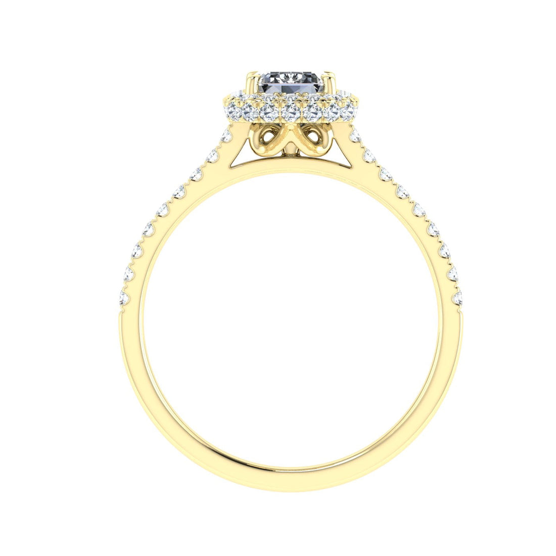 Glittering Emerald Cut Halo Moissanite Engagement Ring Yellow Gold