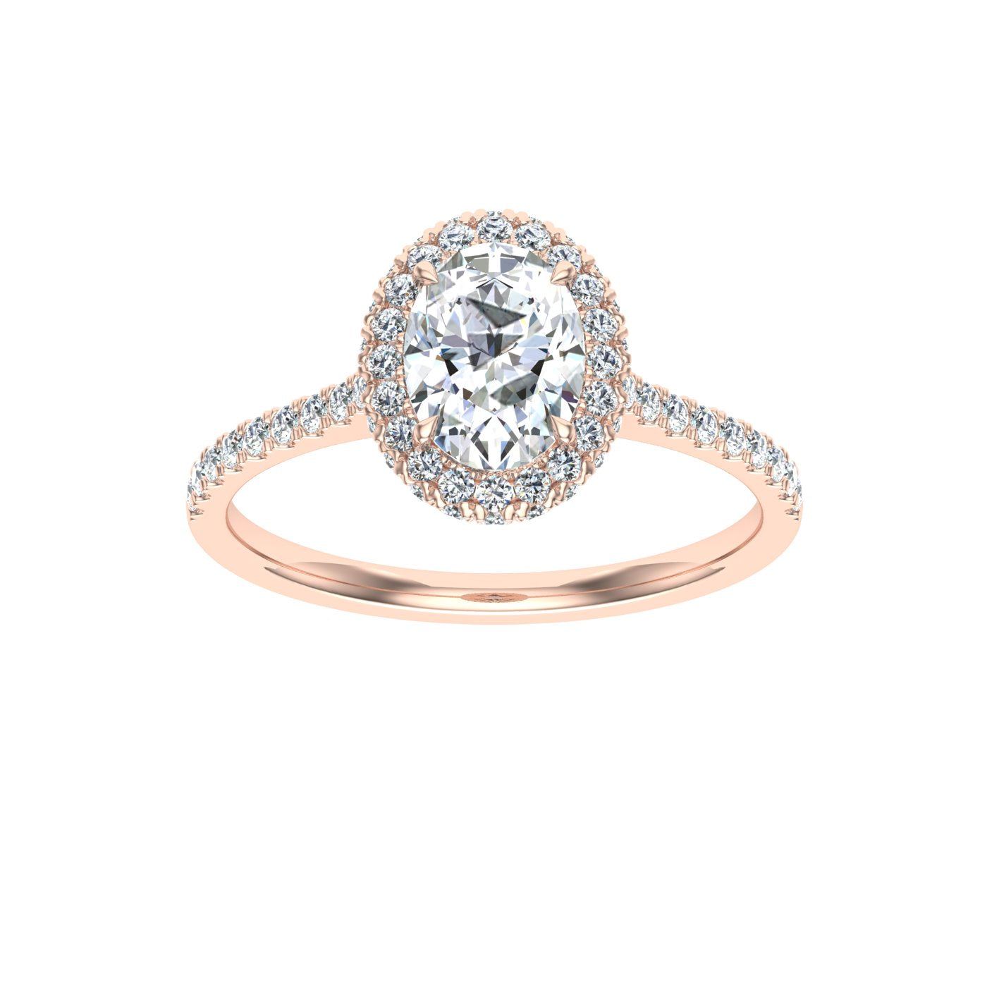 Glittering Oval Cut Halo Moissanite Engagement Ring Rose Gold