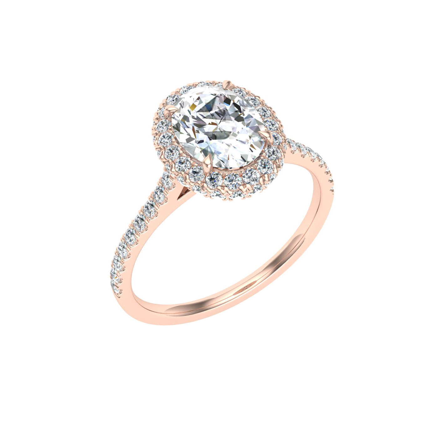 Glittering Oval Cut Halo Moissanite Engagement Ring Rose Gold