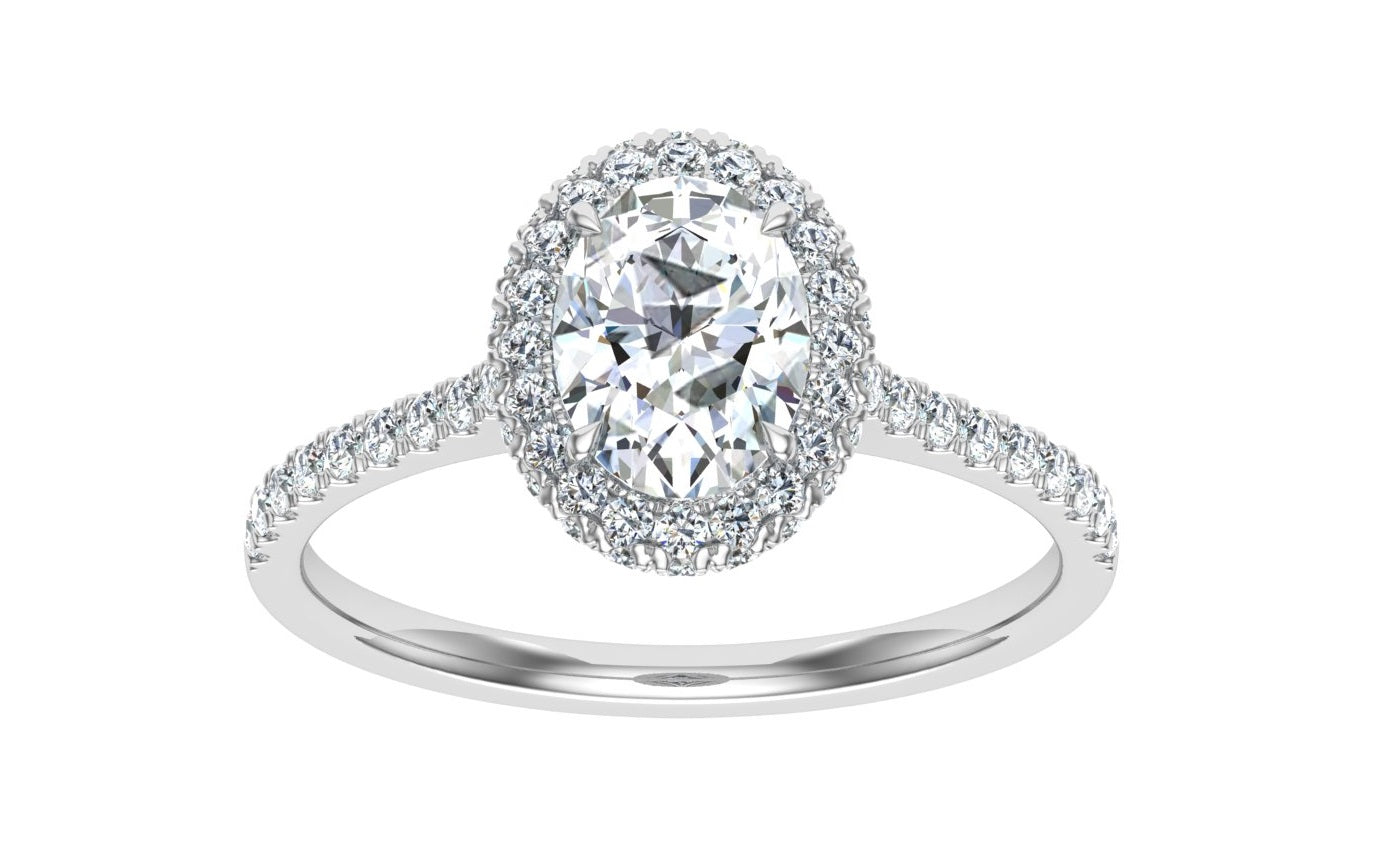 Glittering Oval Cut Halo Moissanite Engagement Ring White Gold
