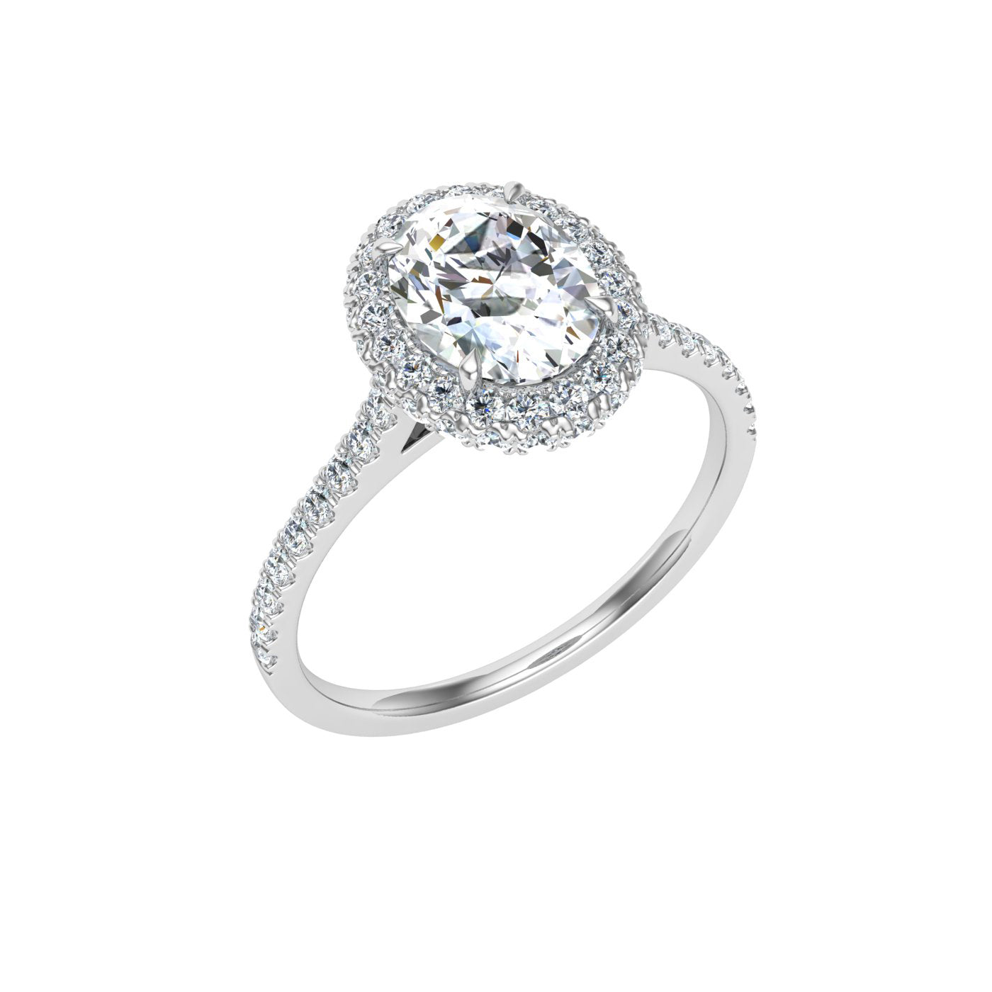 Glittering Oval Cut Halo Moissanite Engagement Ring White Gold