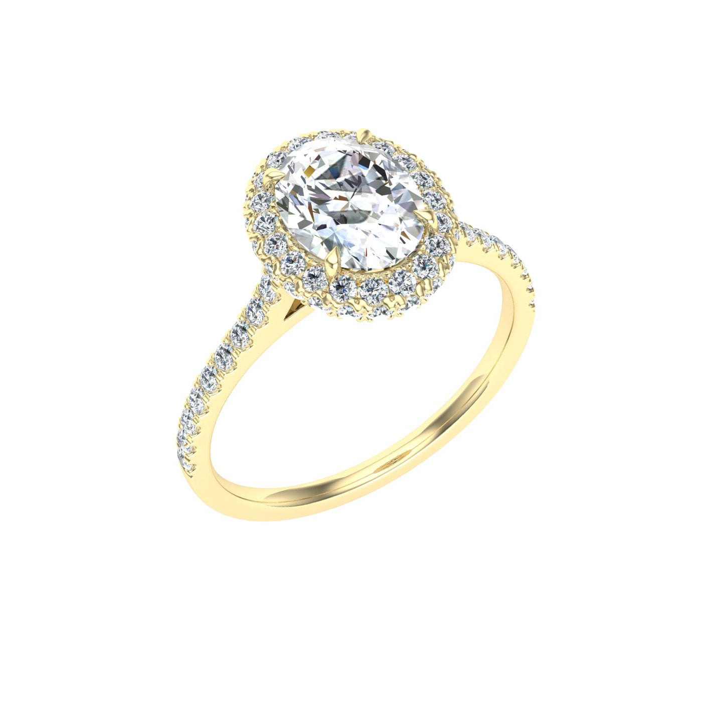 Glittering Oval Cut Halo Moissanite Engagement Ring Yellow Gold