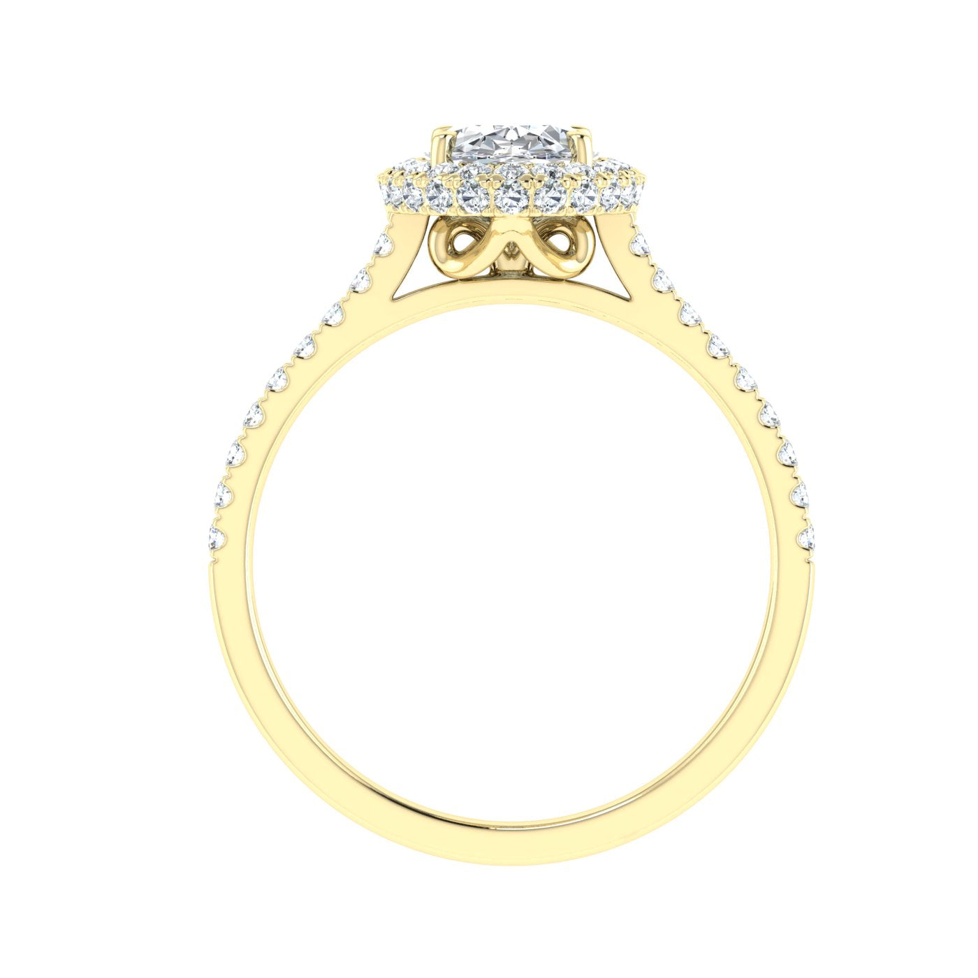 Glittering Oval Cut Halo Moissanite Engagement Ring Yellow Gold