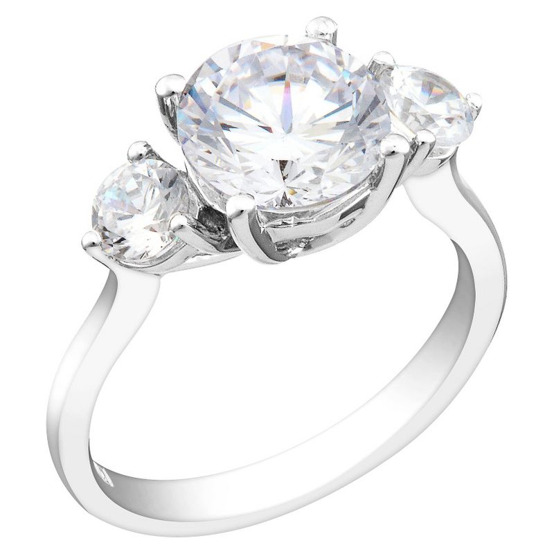 Glittering Round Three-Stone Moissanite Engagement Ring White Gold