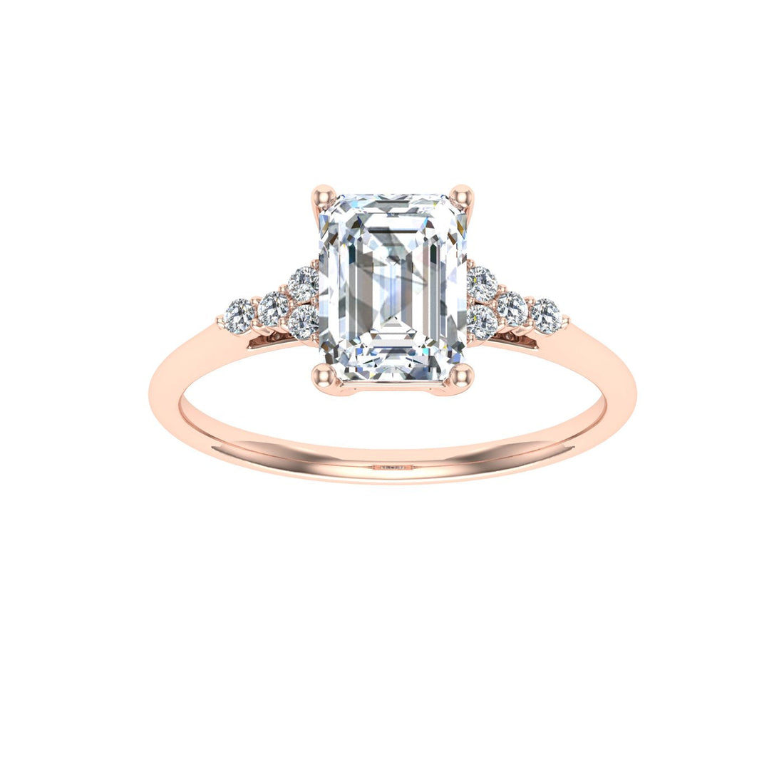 Glitz Emerald Cut Side Stones Moissanite Engagement Ring Rose Gold