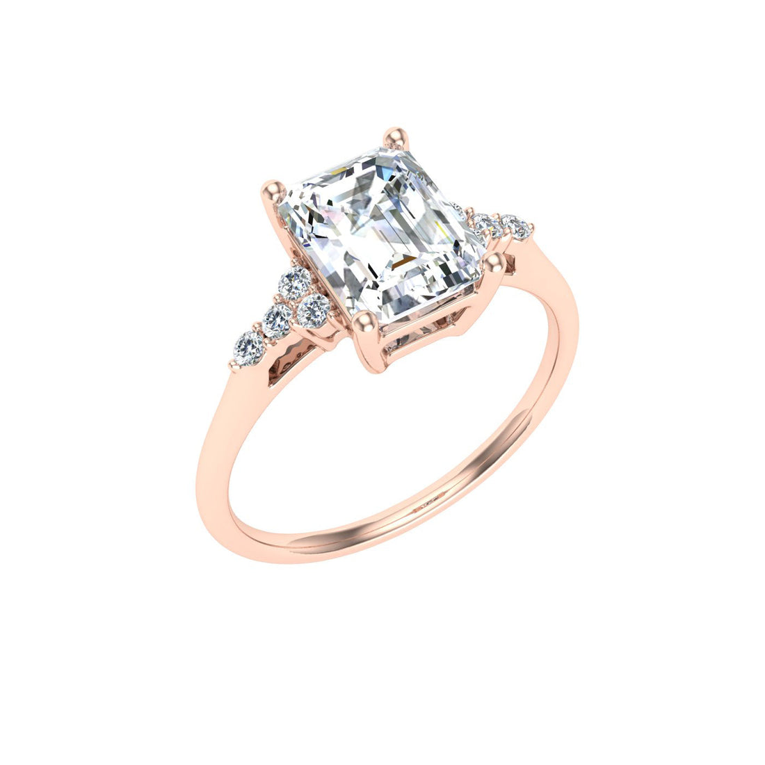 Glitz Emerald Cut Side Stones Moissanite Engagement Ring Rose Gold