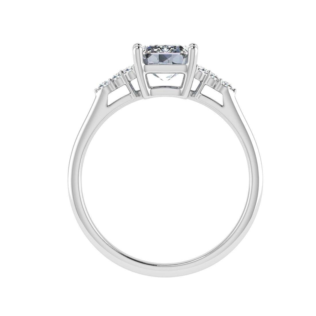 Glitz Emerald Cut Side Stones Moissanite Engagement Ring White Gold