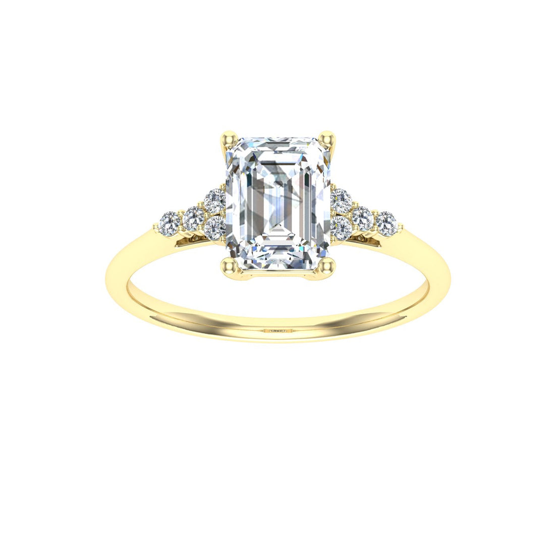 Glitz Emerald Cut Side Stones Moissanite Engagement Ring Yellow Gold