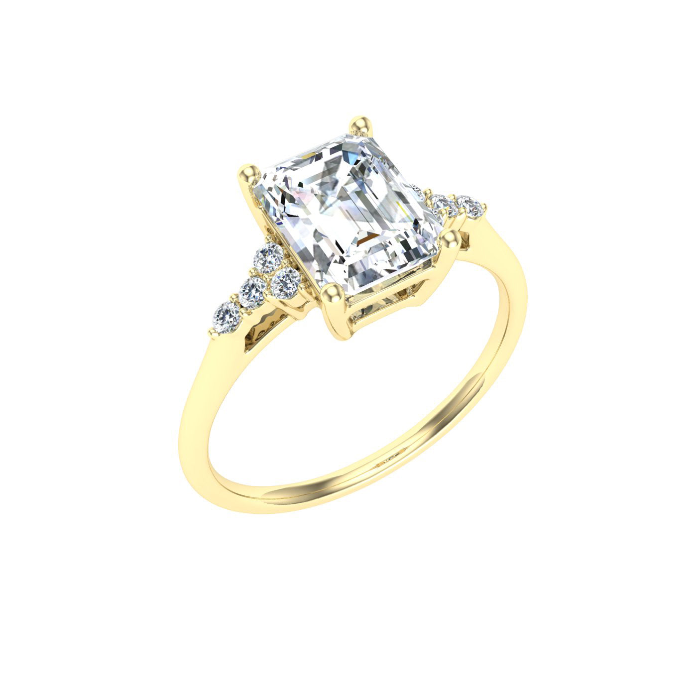 Glitz Emerald Cut Side Stones Moissanite Engagement Ring Yellow Gold