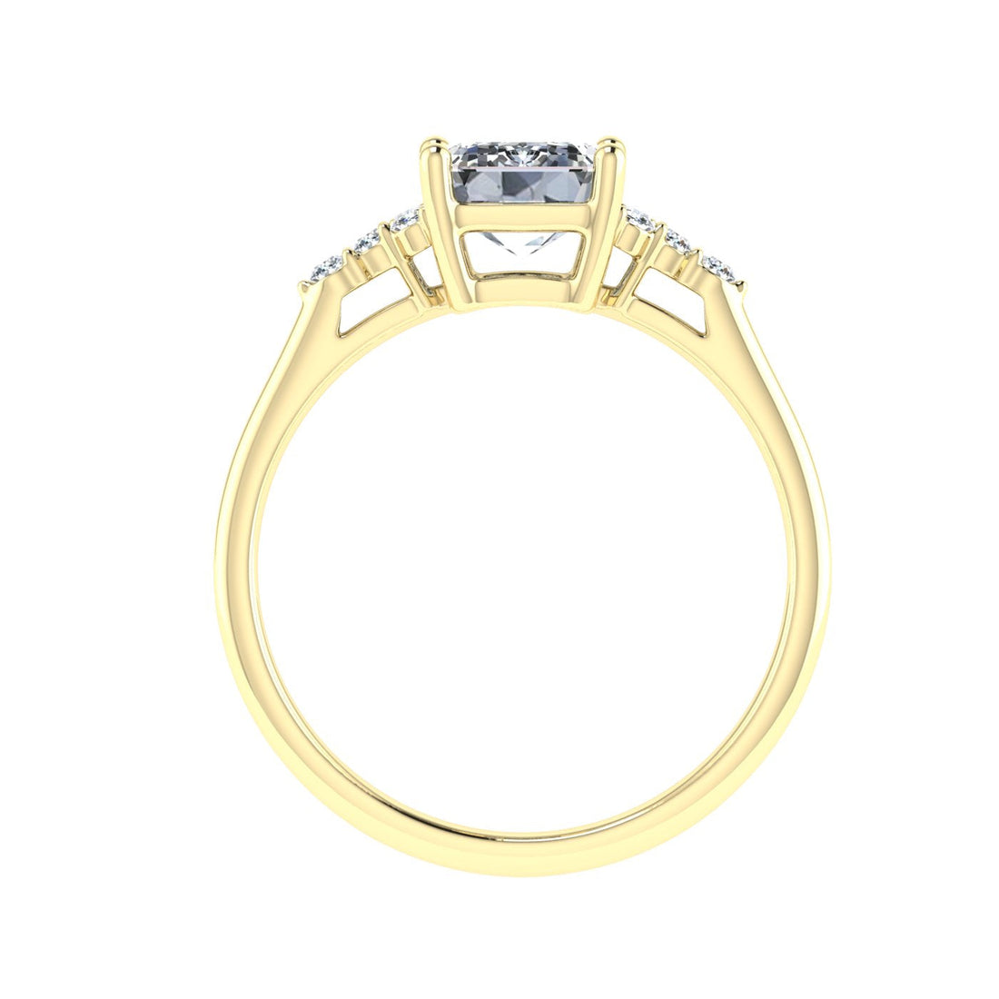 Glitz Emerald Cut Side Stones Moissanite Engagement Ring Yellow Gold