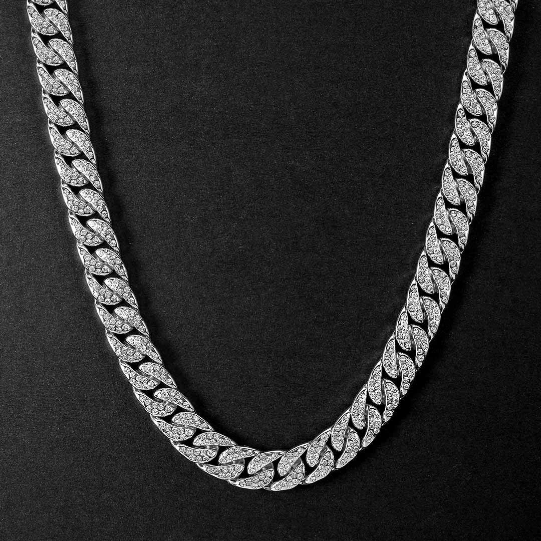 Glow 13mm Moissanite Cuban Chain White Gold