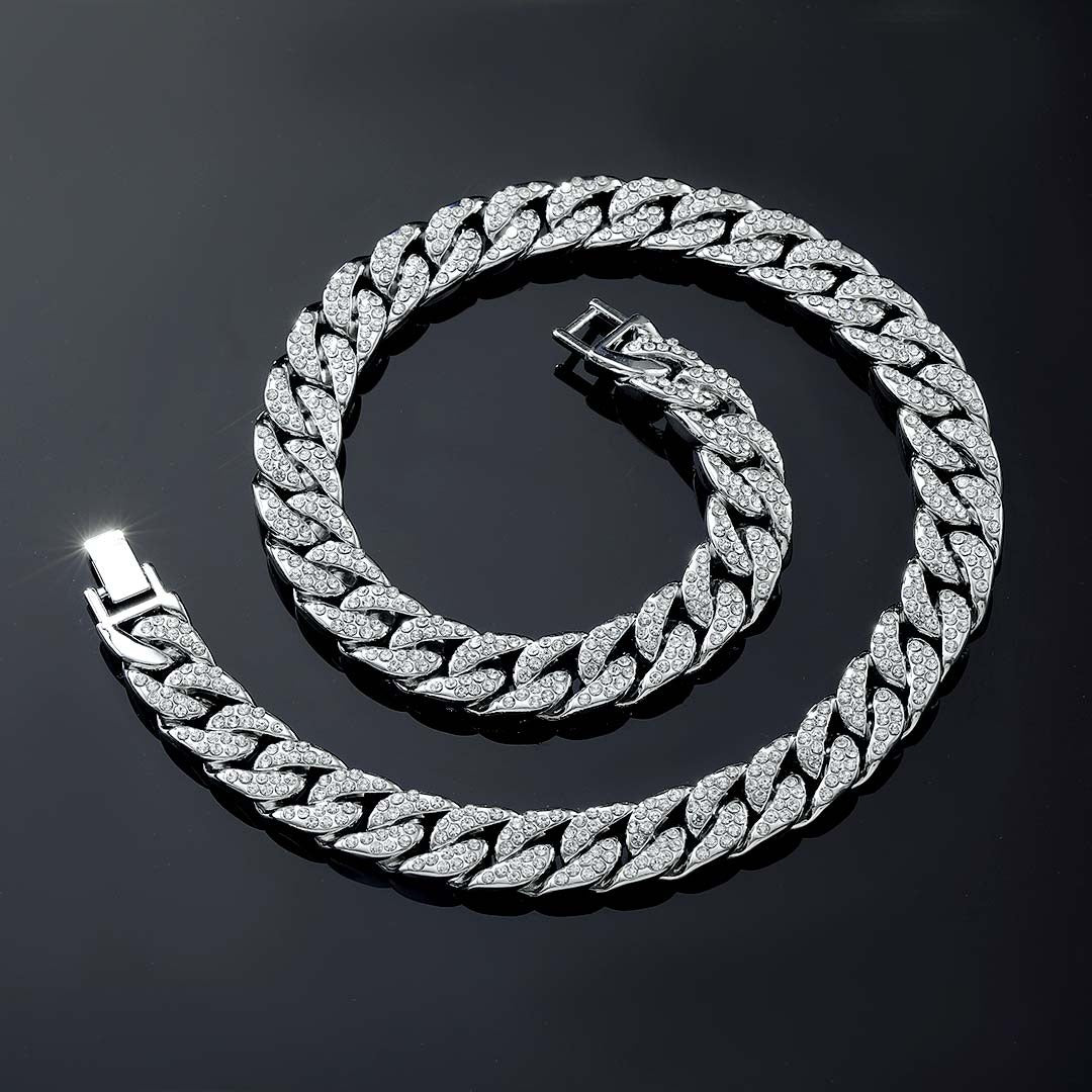 Glow 13mm Moissanite Cuban Chain White Gold