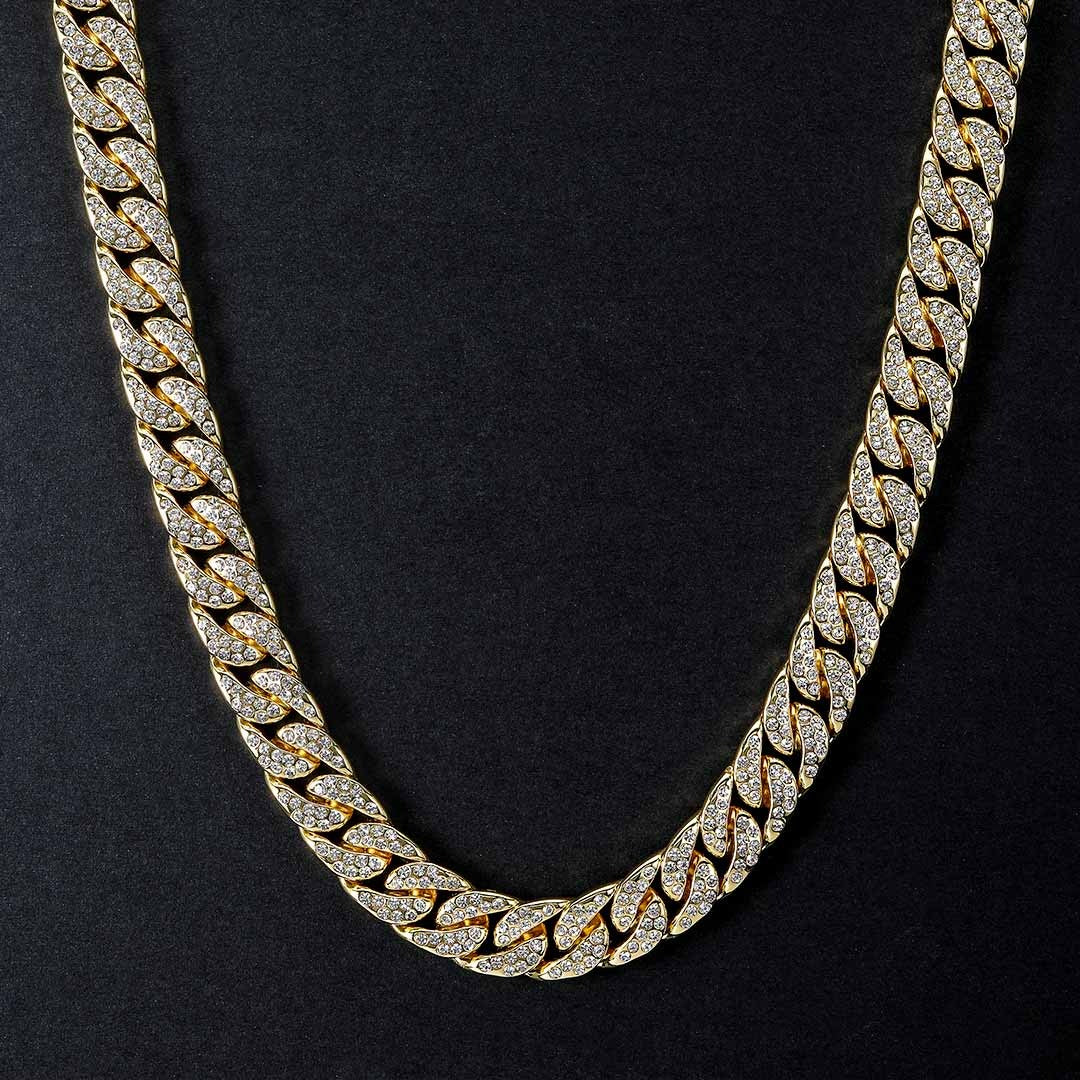 Glow 13mm Moissanite Cuban Chain Yellow Gold