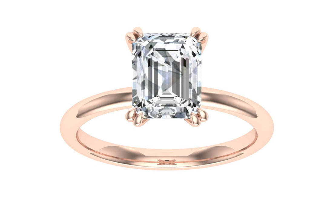 Glow Double Claw Emerald Cut Moissanite Engagement Ring Rose Gold