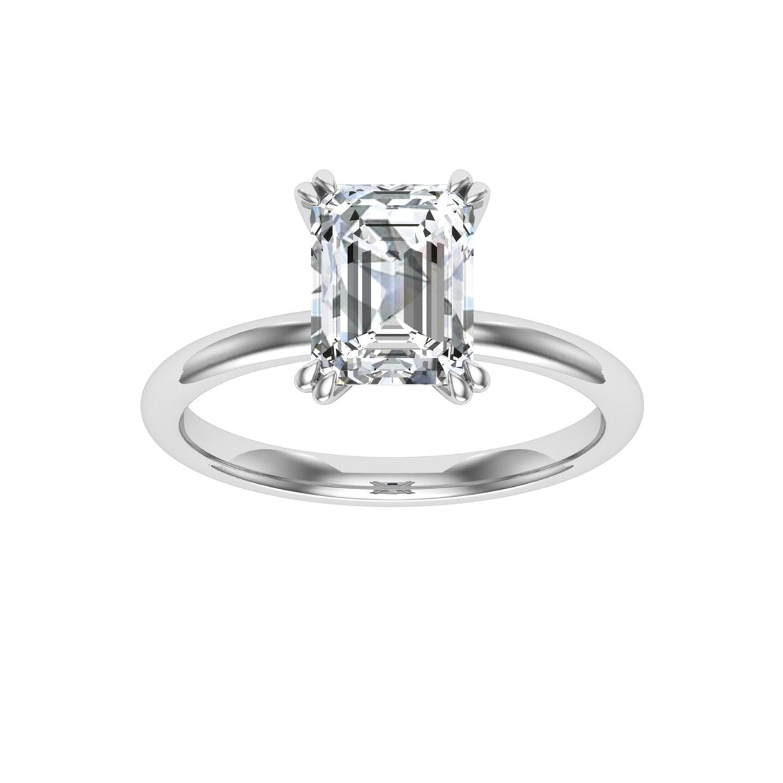 Glow Double Claw Emerald Cut Moissanite Engagement Ring White Gold