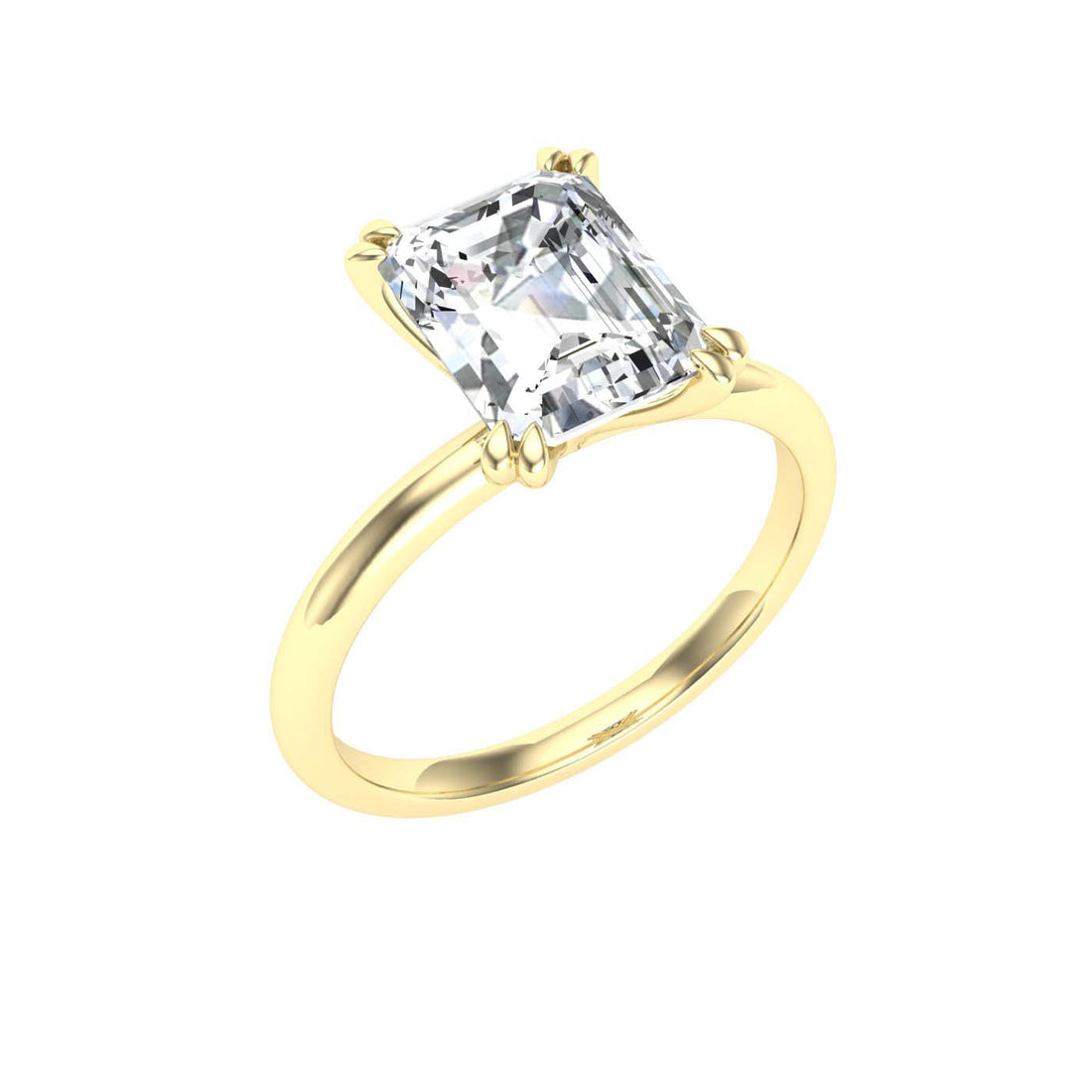 Glow Double Claw Emerald Cut Moissanite Engagement Ring Yellow Gold