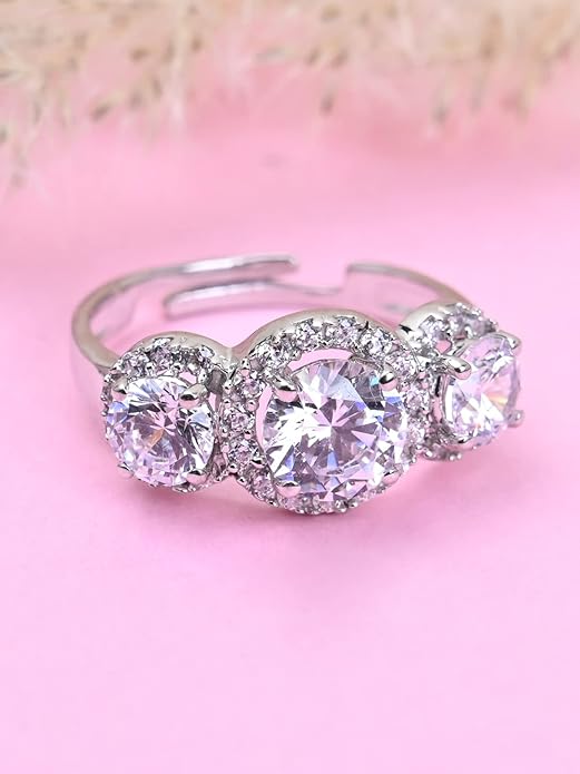 Glowing Round Halo Three Stone Moissanite Engagement Ring White Gold