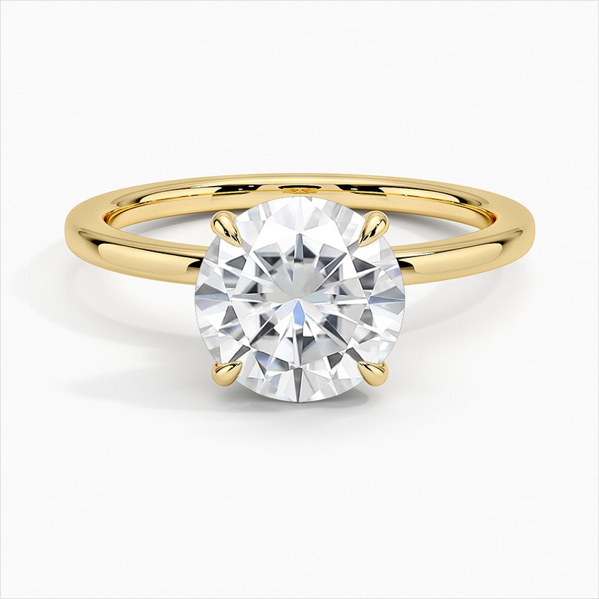 Glowstone Round Halo Solitaire Moissanite Engagement Ring Yellow Gold