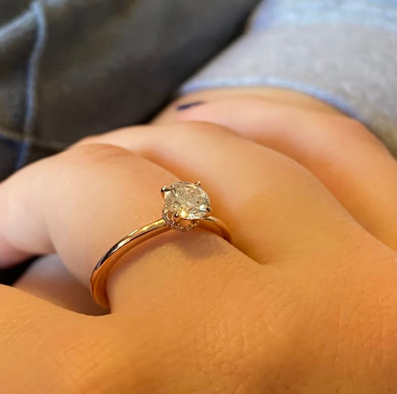 Glowstone Round Halo Solitaire Moissanite Engagement Ring Yellow Gold