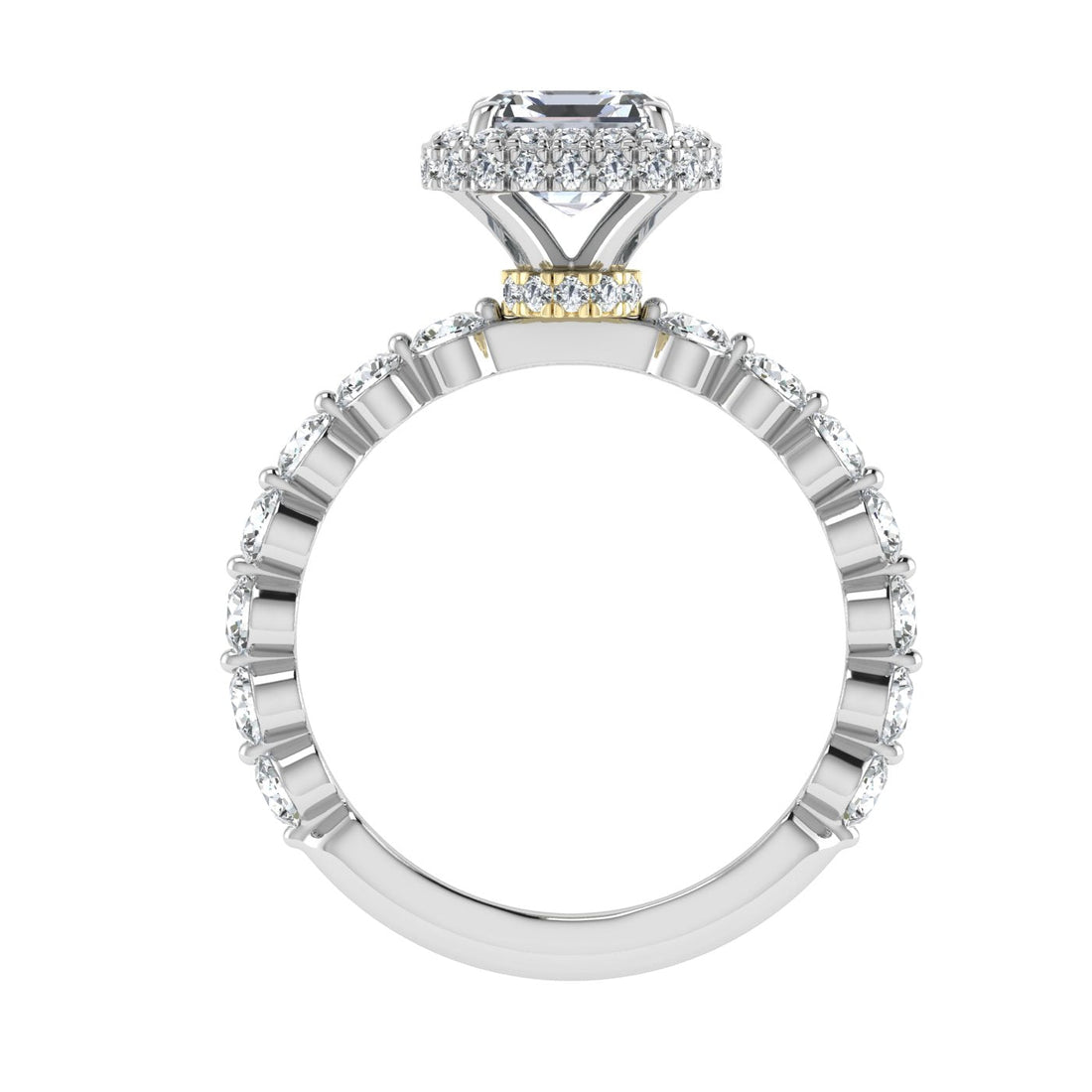 Golden Asscher Cut Double Edge Halo Moissanite Engagement Ring White Gold