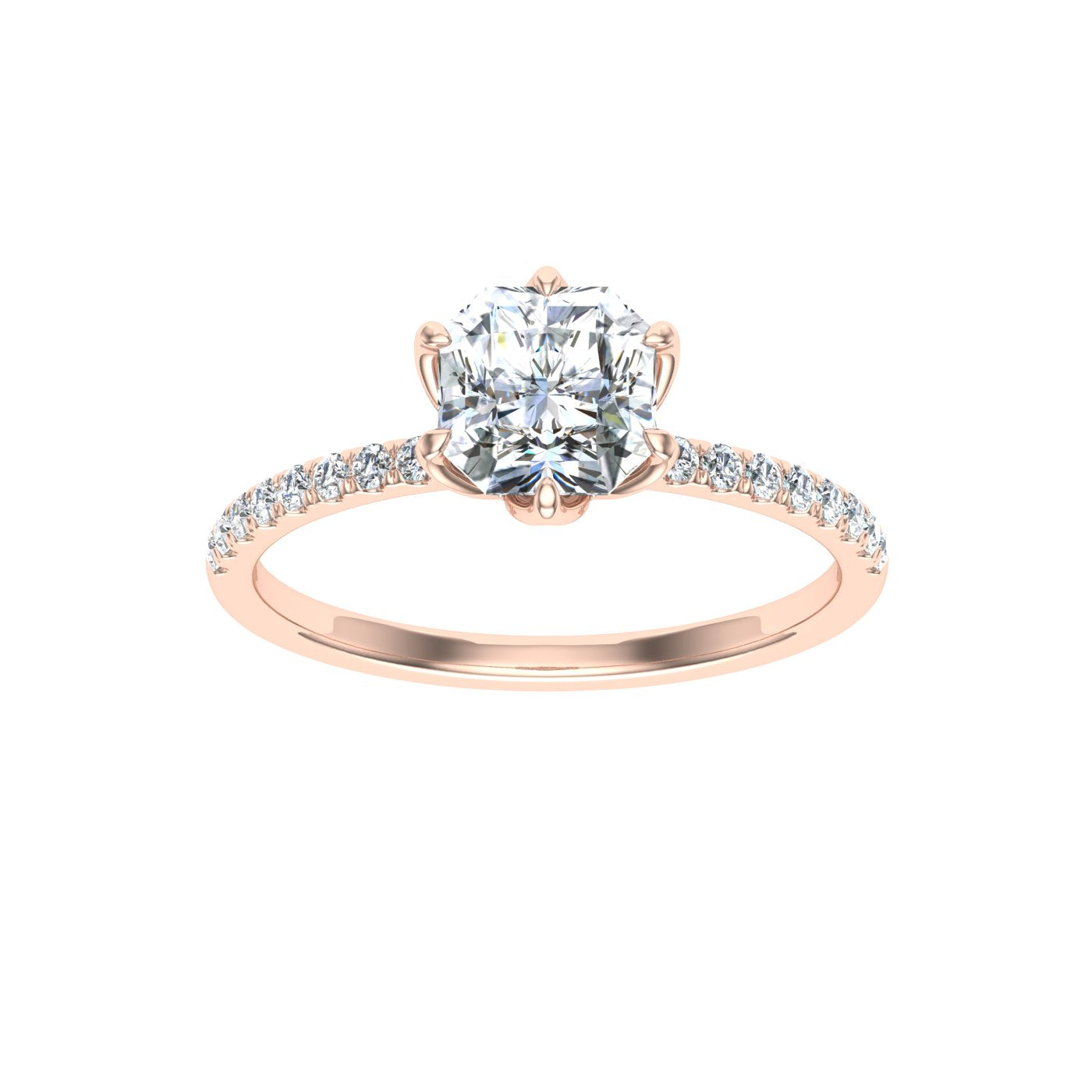 Graff Asscher Cut Scalloped Moissanite Engagement Ring Rose Gold