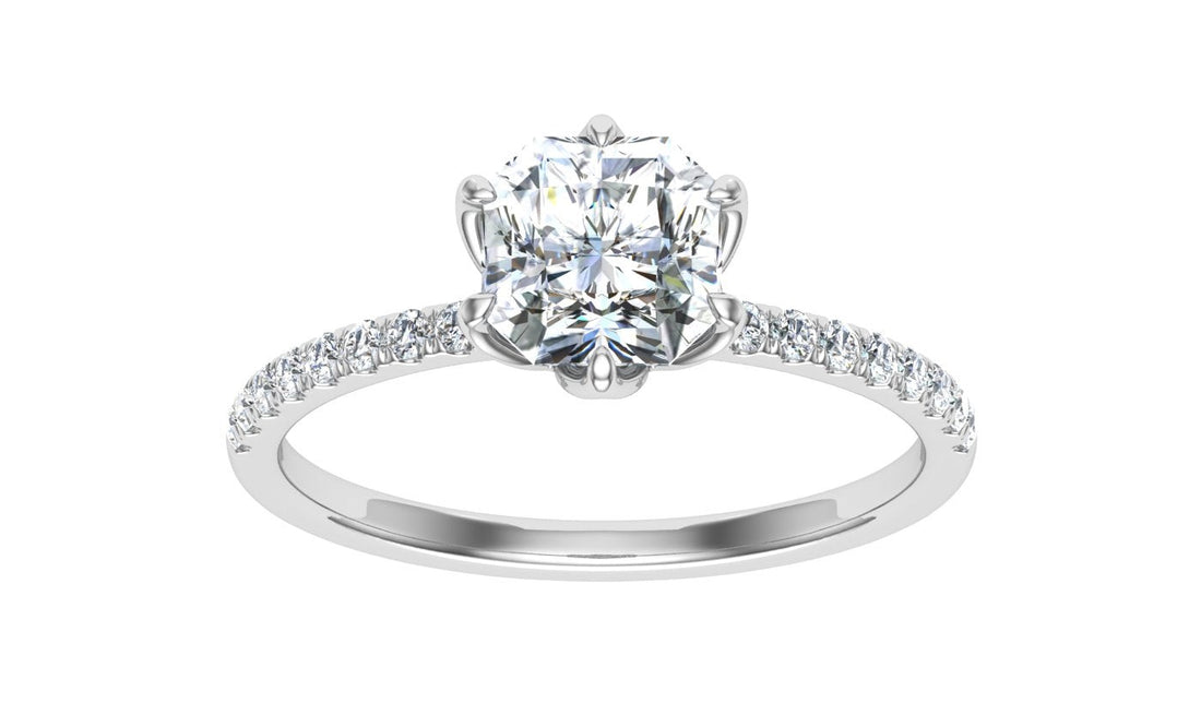 Graff Asscher Cut Scalloped Moissanite Engagement Ring White Gold