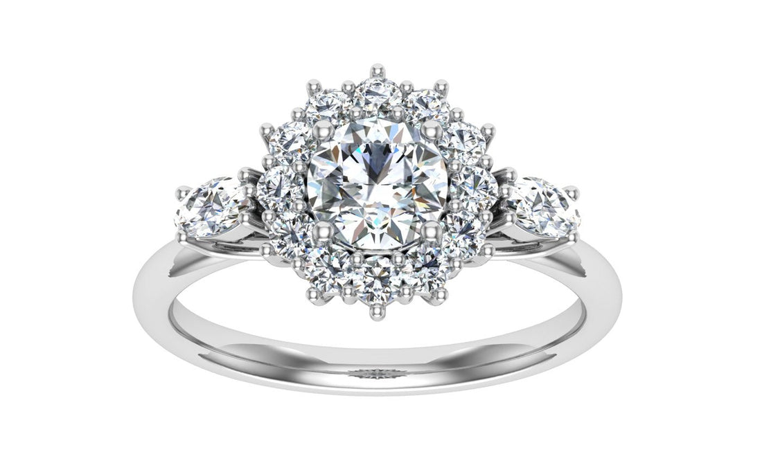 Grove Round Cut Halo Moissanite Engagement Ring White Gold