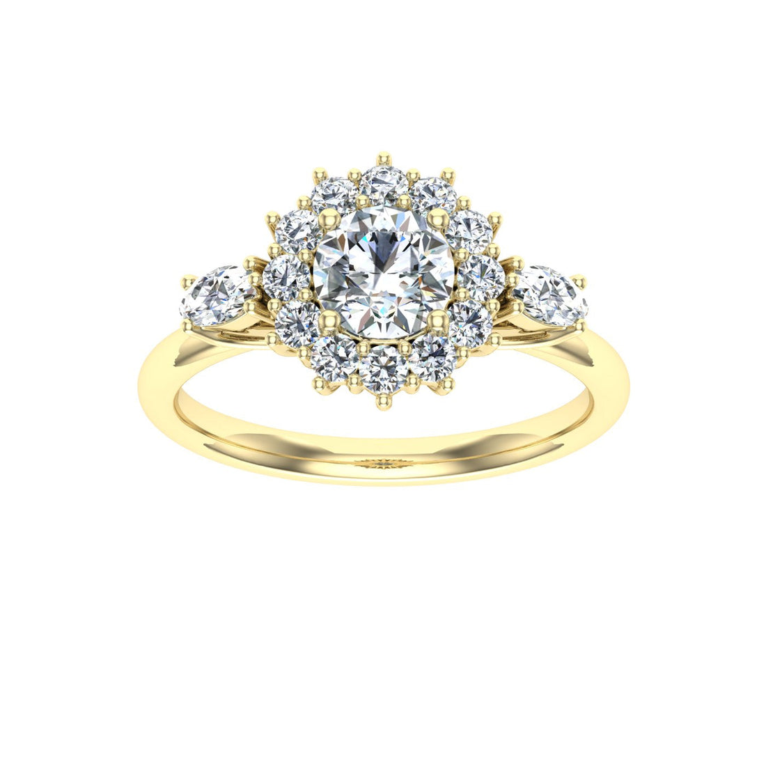 Grove Round Cut Halo Moissanite Engagement Ring Yellow Gold