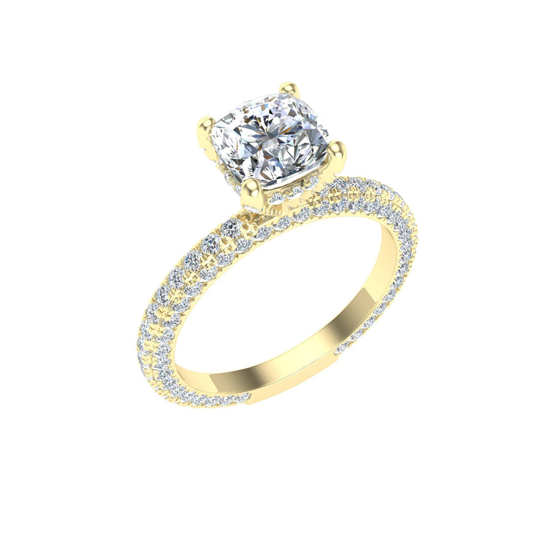 Haven Cushion Cut Micro Pavé Moissanite Engagement Ring Yellow Gold