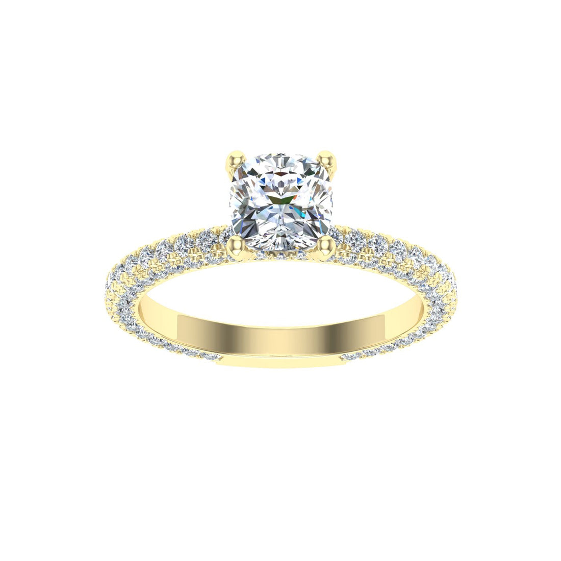 Haven Cushion Cut Micro Pavé Moissanite Engagement Ring Yellow Gold