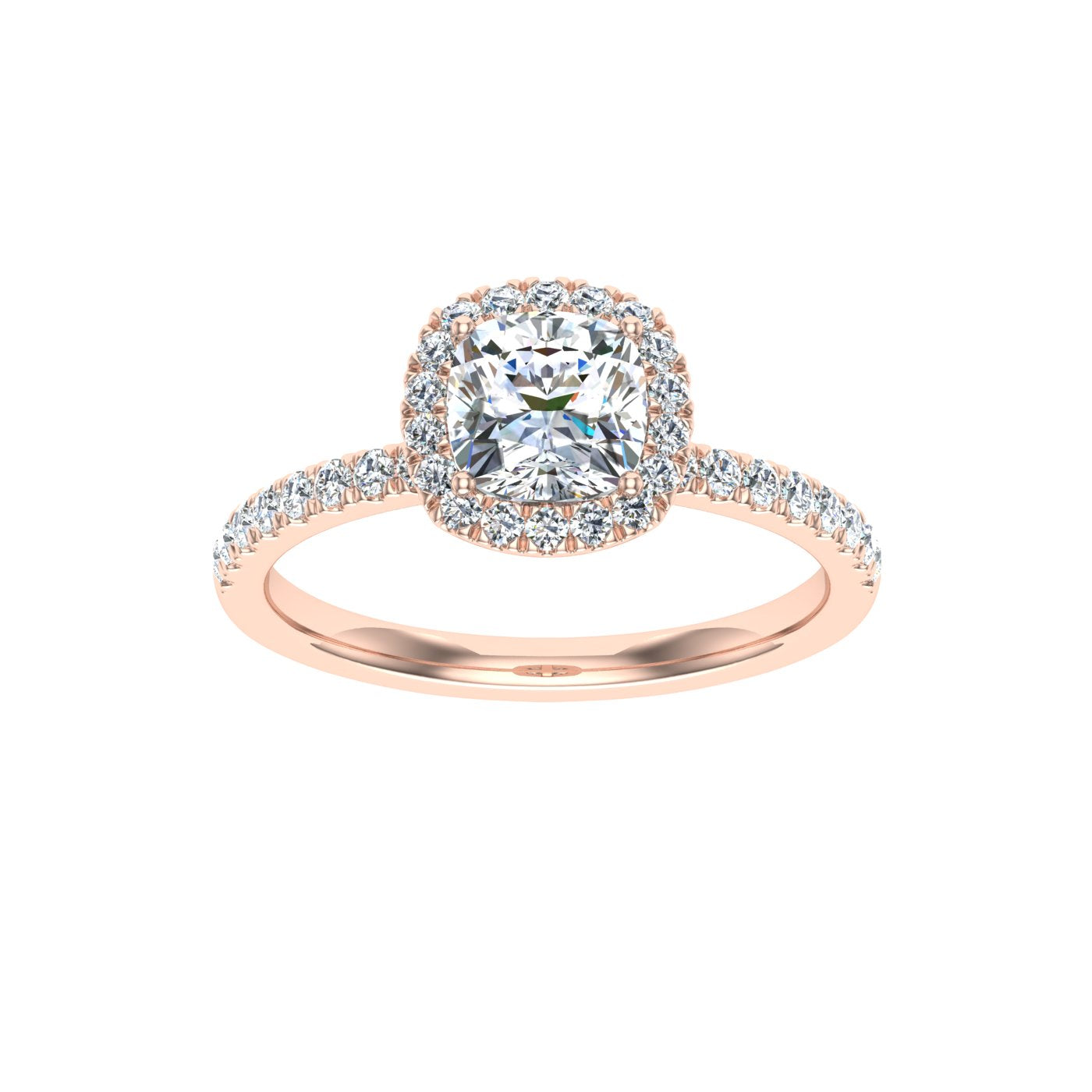 Heavenly Cushion Cut Halo Moissanite Engagement Ring Rose Gold
