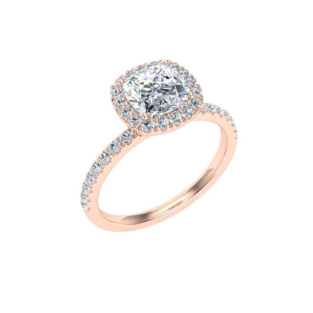 Heavenly Cushion Cut Halo Moissanite Engagement Ring Rose Gold