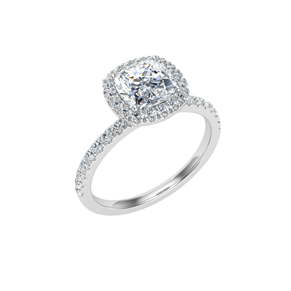 Heavenly Cushion Cut Halo Moissanite Engagement Ring White Gold