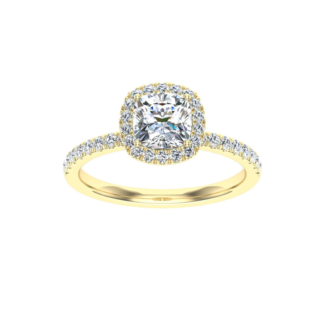 Heavenly Cushion Cut Halo Moissanite Engagement Ring Yellow Gold