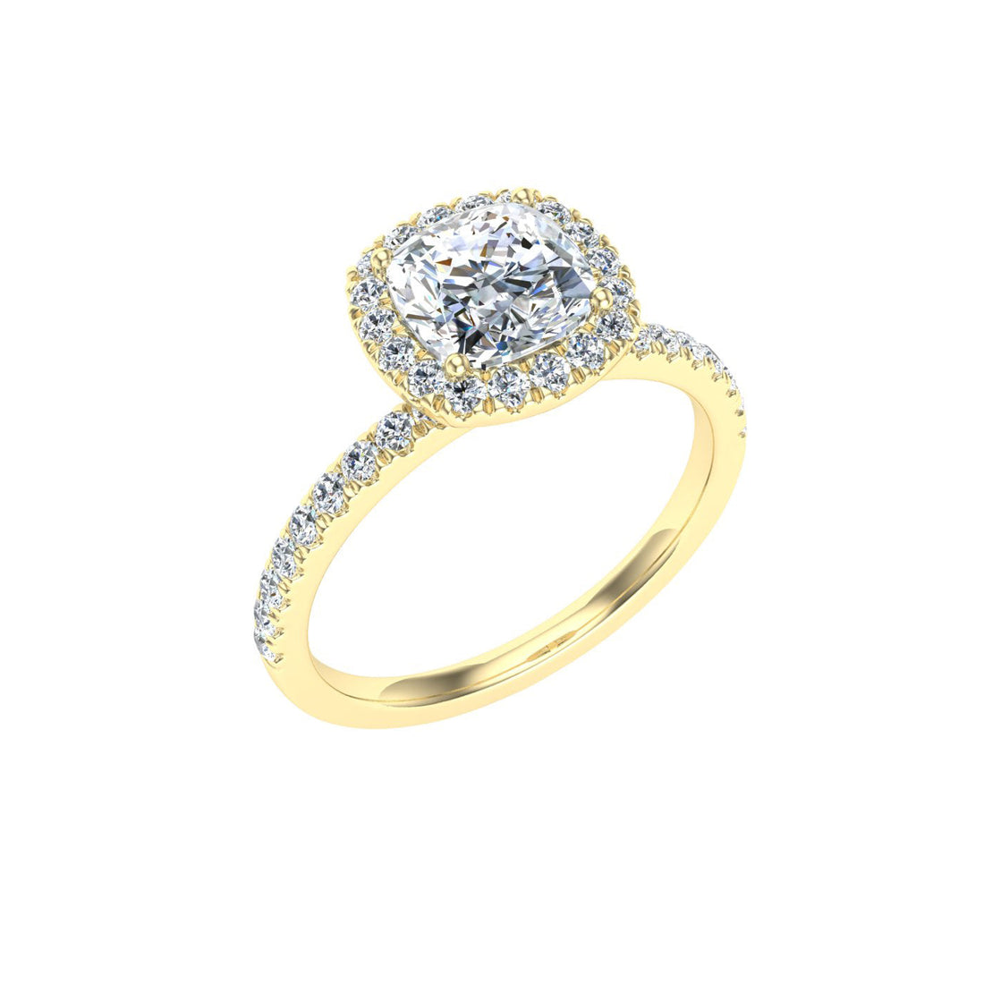 Heavenly Cushion Cut Halo Moissanite Engagement Ring Yellow Gold