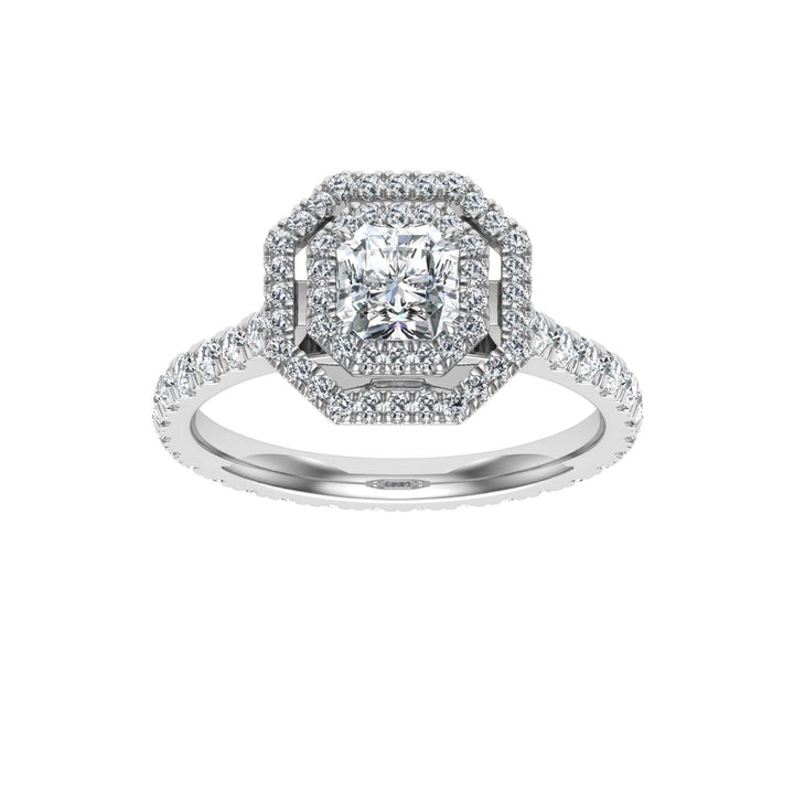 Horizon Asscher Cut Double Halo Moissanite Engagement Ring White Gold