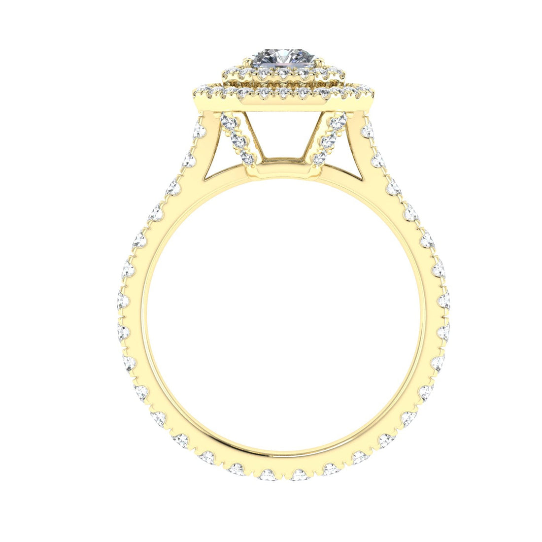 Horizon Asscher Cut Double Halo Moissanite Engagement Ring Yellow Gold