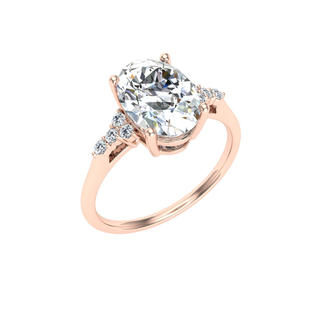 Hue Oval Cut Side Stones Moissanite Engagement Ring Rose Gold