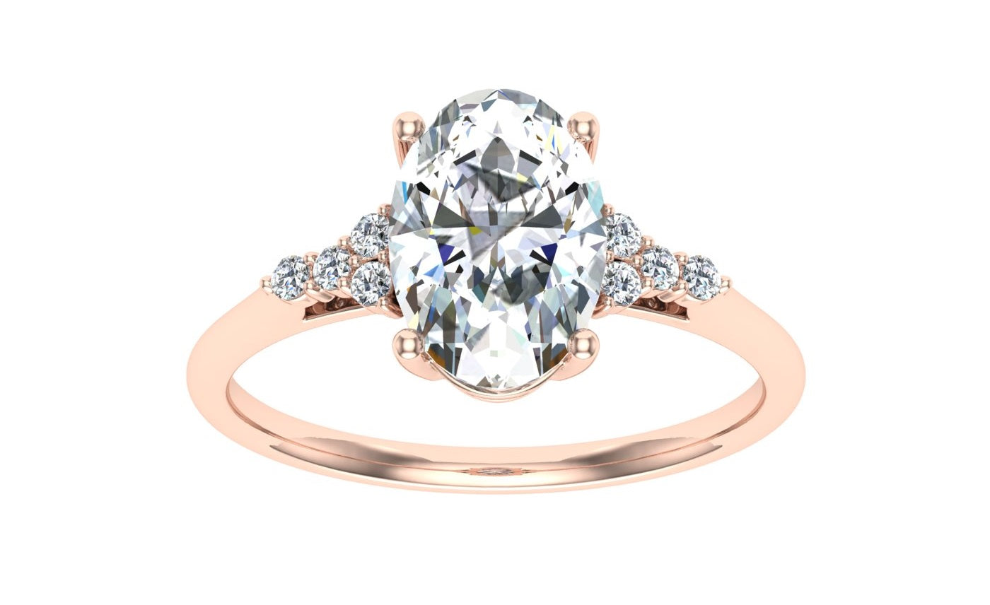 Hue Oval Cut Side Stones Moissanite Engagement Ring Rose Gold