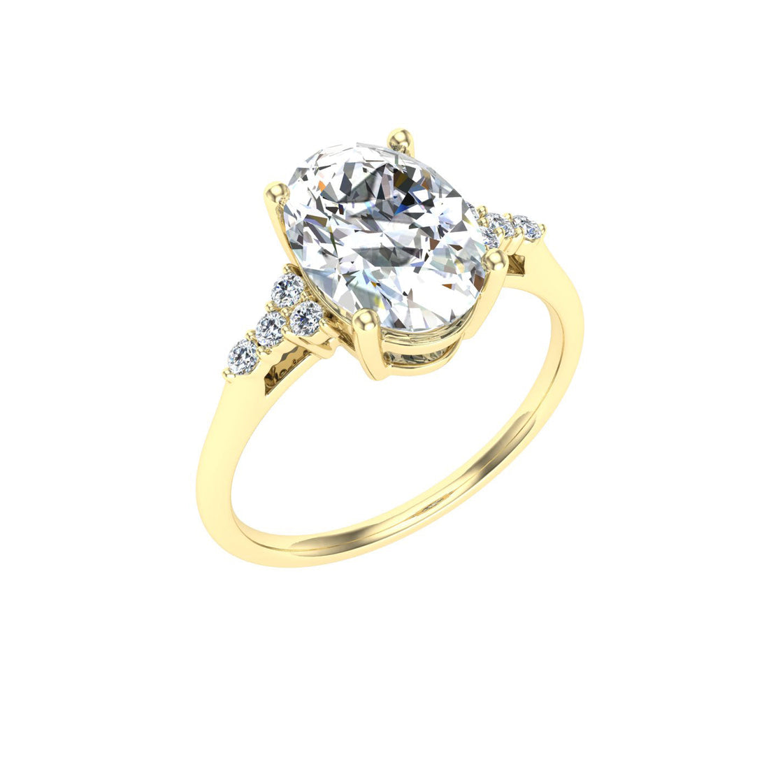 Hue Oval Cut Side Stones Moissanite Engagement Ring Yellow Gold