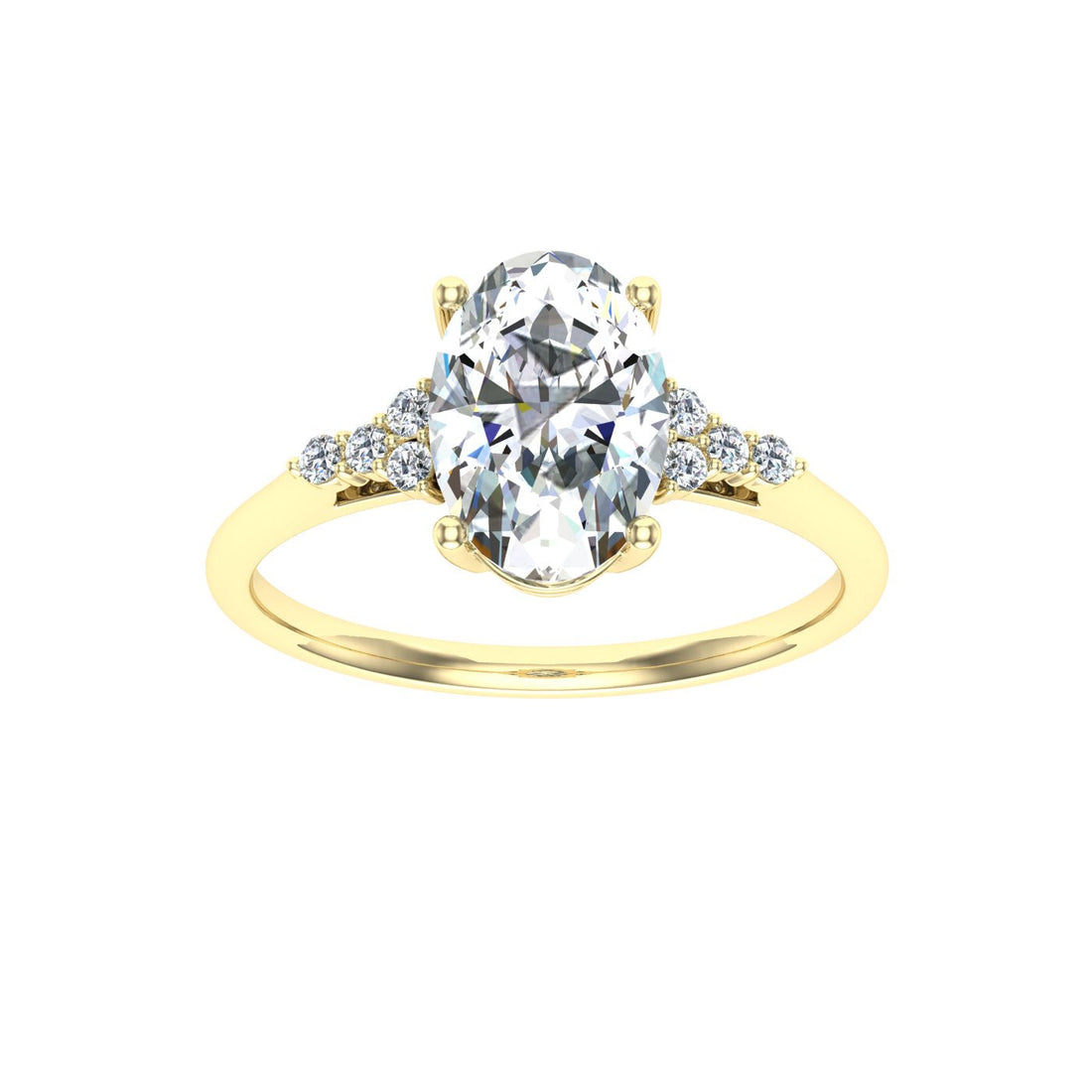 Hue Oval Cut Side Stones Moissanite Engagement Ring Yellow Gold