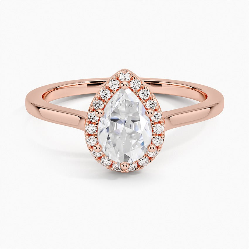 Ice Pear French Halo Moissanite Engagement Ring Rose Gold