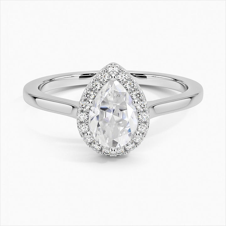 Ice Pear French Halo Moissanite Engagement Ring White Gold