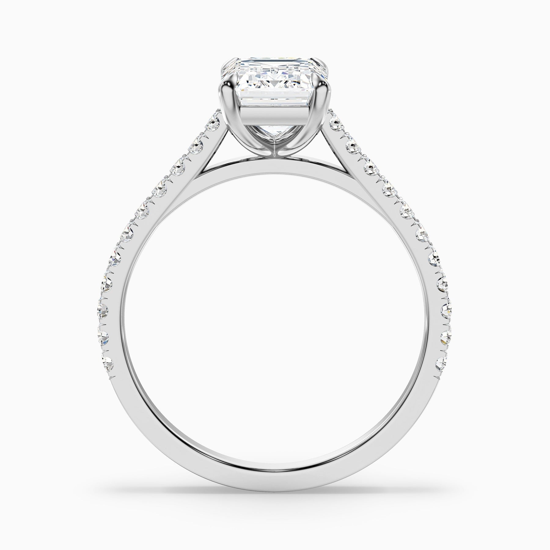 Imperial Emerald Cut Side Stone Pave Lab Grown Engagement Ring