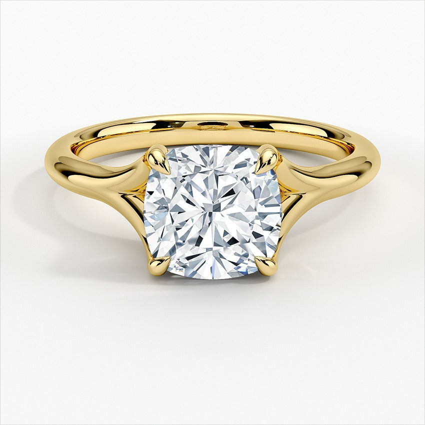 Incandescent Cushion Solitaire Moissanite Engagement Ring Yellow Gold