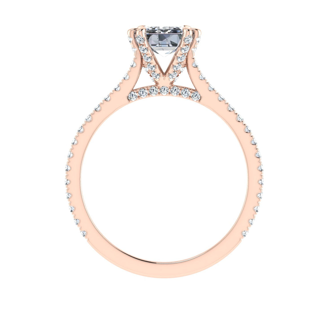 Inspiration Emerald Cut Side Stones Moissanite Engagement Ring Rose Gold