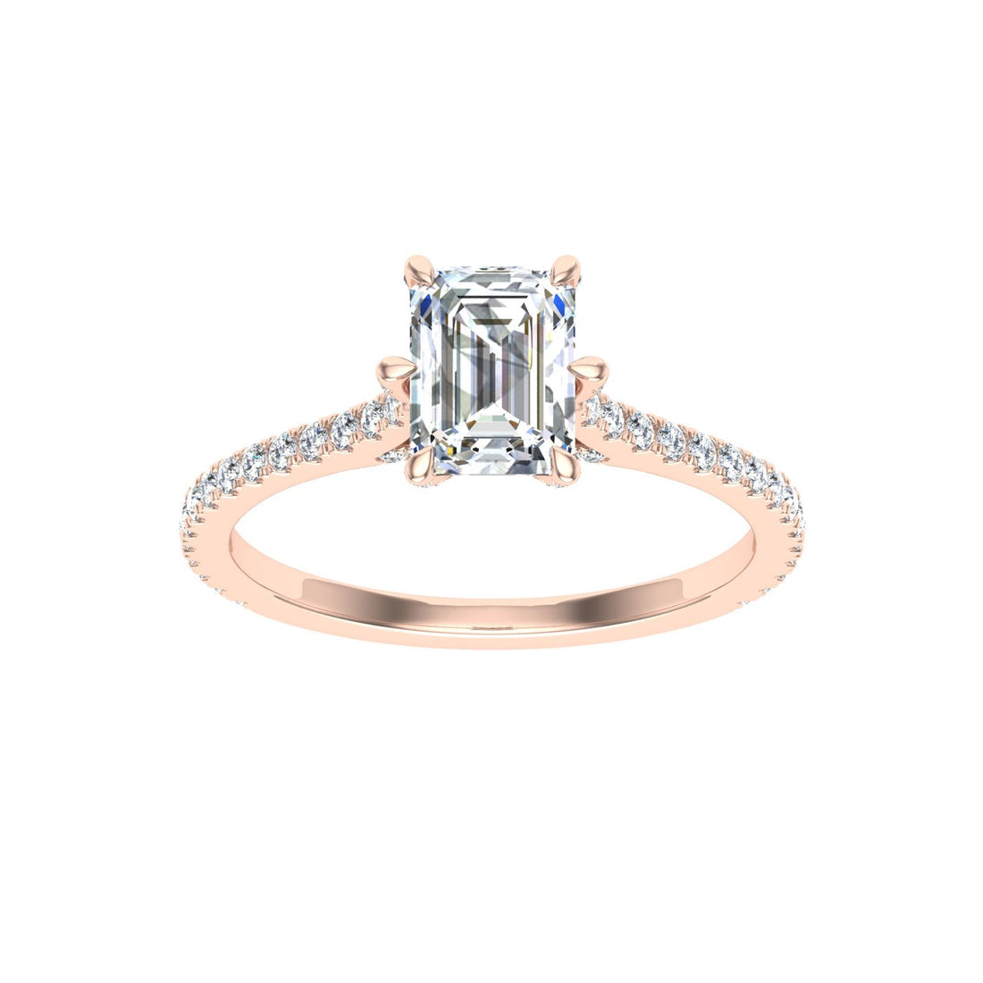 Inspiration Emerald Cut Side Stones Moissanite Engagement Ring Rose Gold